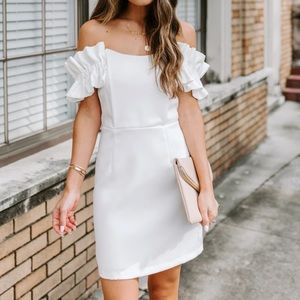 White Off The Shoulder Ruffle Dress
